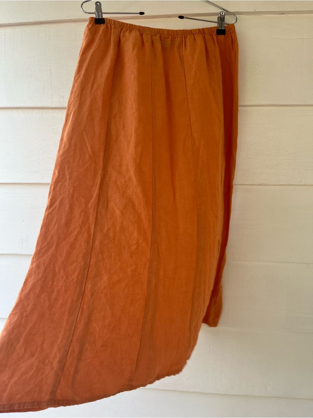Flax Women's Orange A-Line Midi Skirt Pull On Elastic Waist S